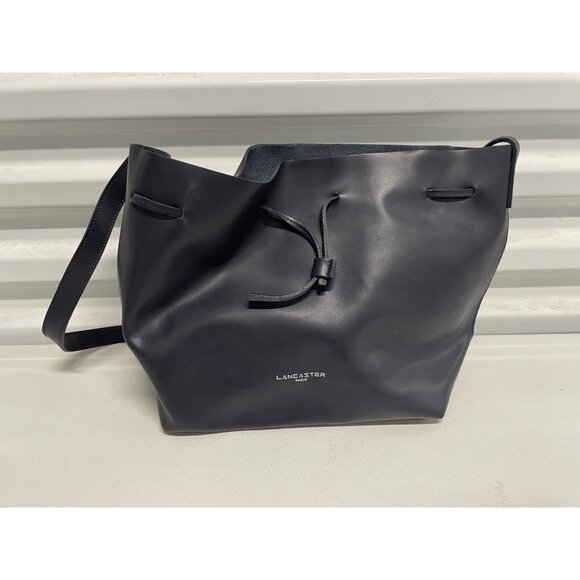 LANCASTER PARIS Black Leather Bucket Bag/Purse With Drawstring - Picture 1 of 7